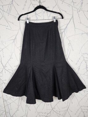 Black Wool Flannel Mermaid Flowy Maxi Skirt